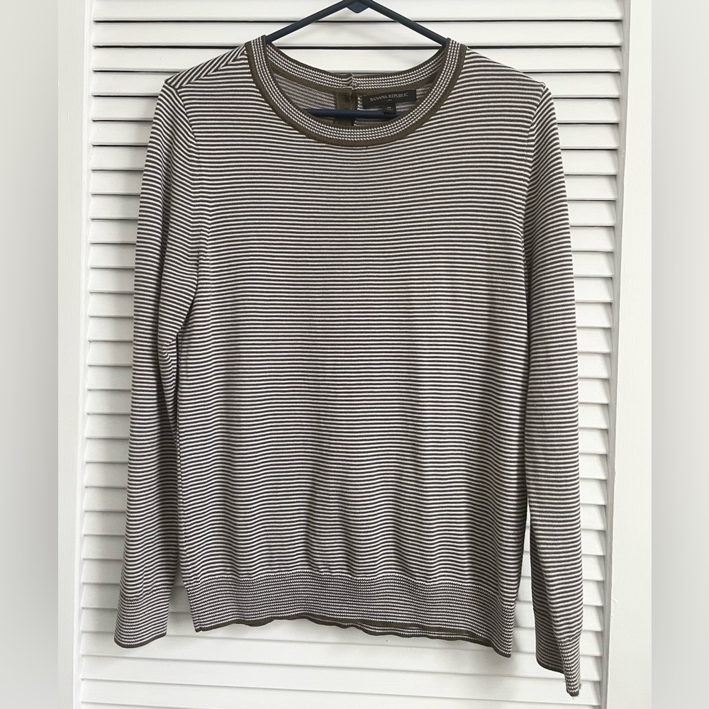 Banana Republic Striped Cream and Sage Green Sweater